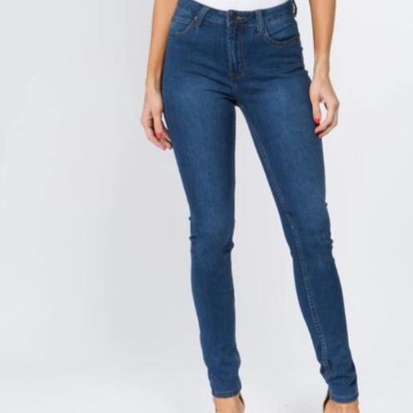MEDIUM BLUE WASH SKINNY JEANS - Picture 1 of 4